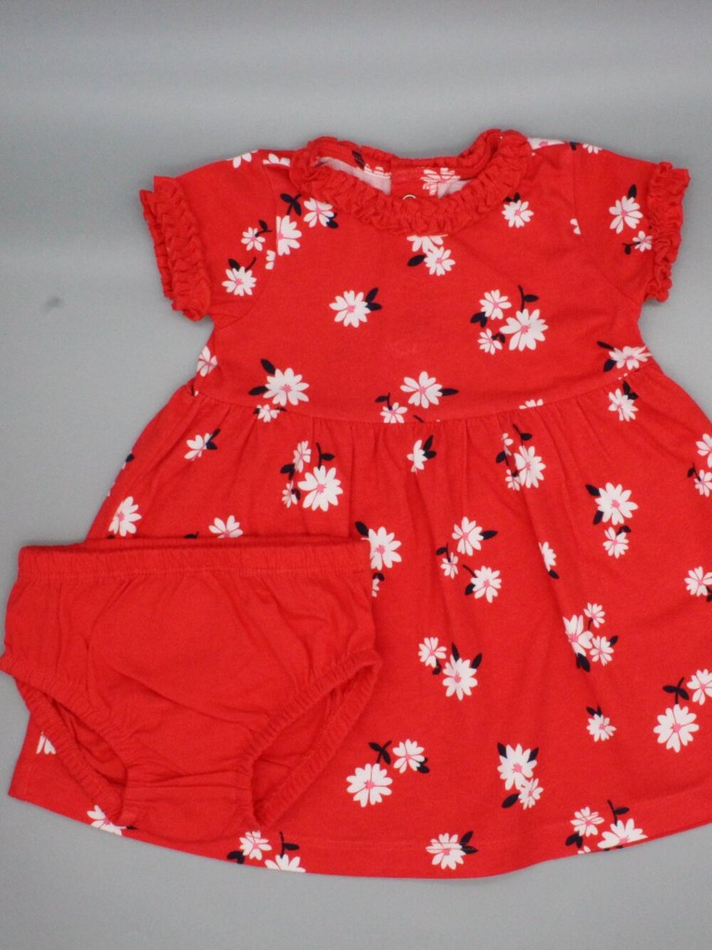 Carter's 6M Red Floral Daisy Ruffle Sleeve Dress & Bloomer 2pc Set